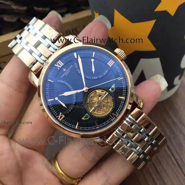 Nice Quality Vacheron Constantin Replika Watch Black Tourbillon